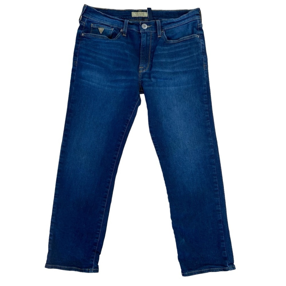 Guess men Lincoln blue jeans slim straight stretch flattering denim size 34